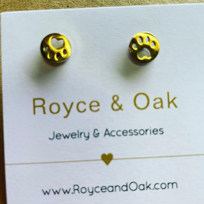 Dog Paw Circle Studs- Royce & Oak