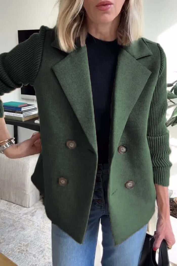 Double Breasted Lapel Jacket Knitted Sleeve Coat size S to 5XL.
