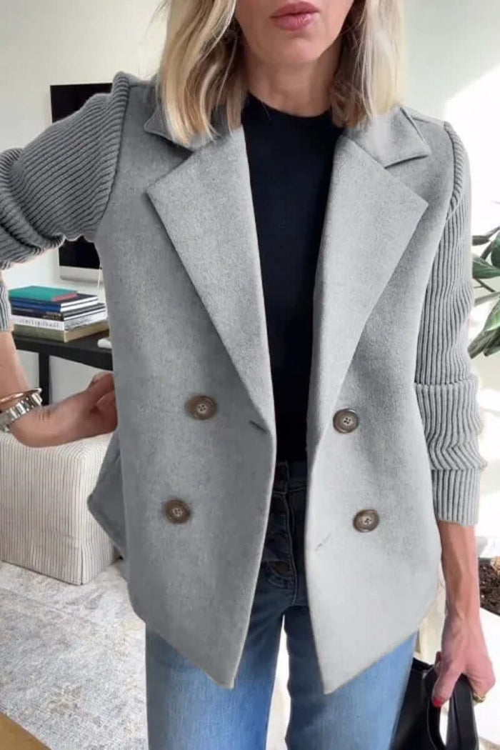 Double Breasted Lapel Jacket Knitted Sleeve Coat temperament commute.