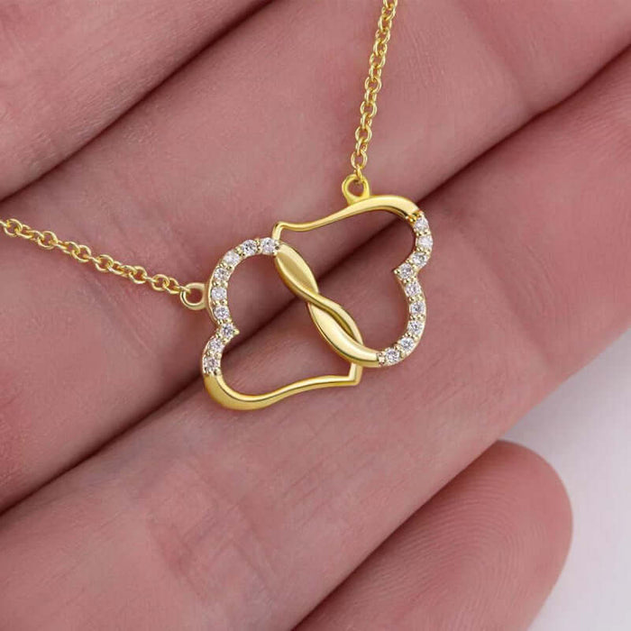 Double Heart Love Necklace featuring sparkling zircon stones