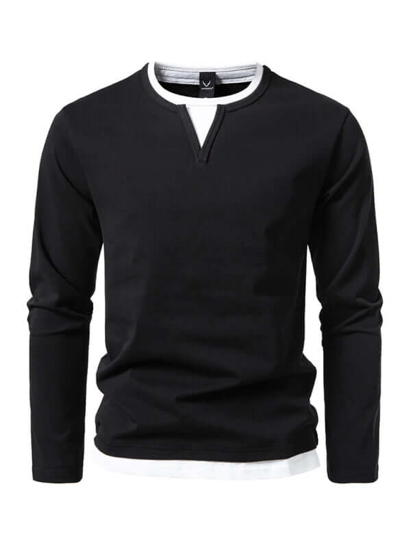 Double Layer V Neck Long Sleeve T Shirt for Men casual outfit