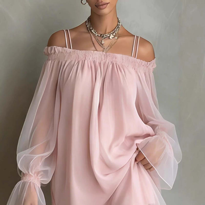 Double Strap Off Shoulder Fairy Mini Dress detailed macro shot tracking high grade polyester texture construction