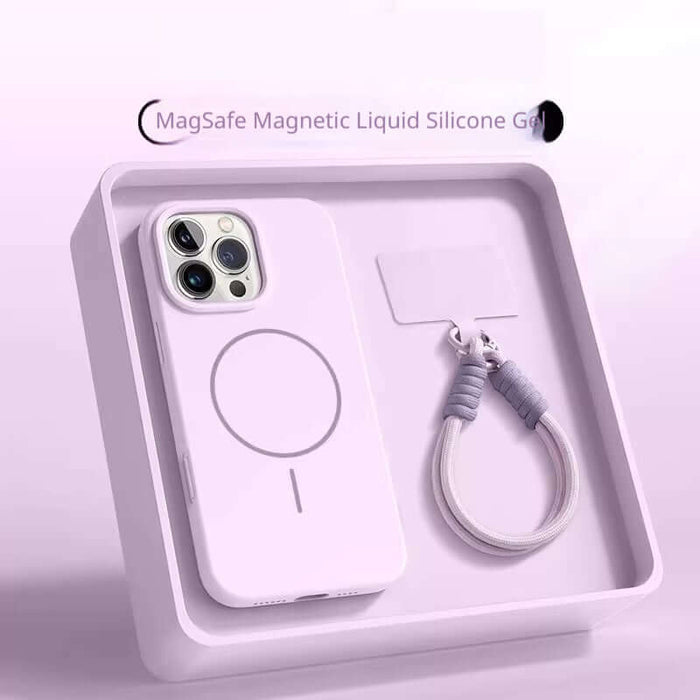 Drop-Proof Lanyard Magnetic Liquid Silicone Phone Case in a stylish packaging with a magnetic lanyard included.