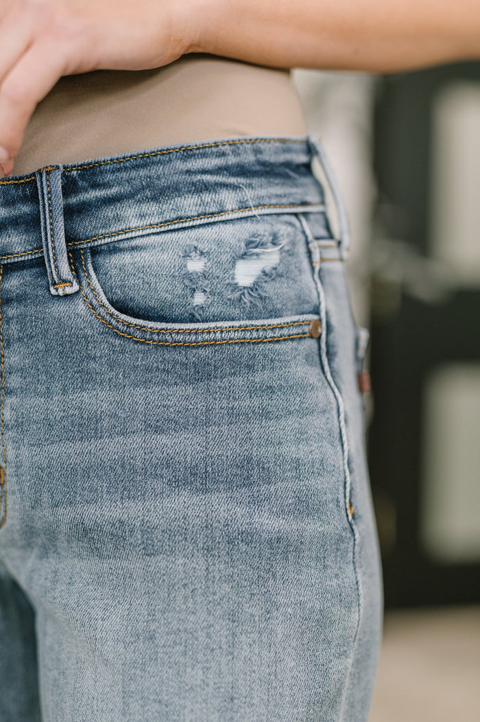 Elaine Mid Rise Boyfriend with Distress & Cuff Jeans Ave Shops- Tilden Co.