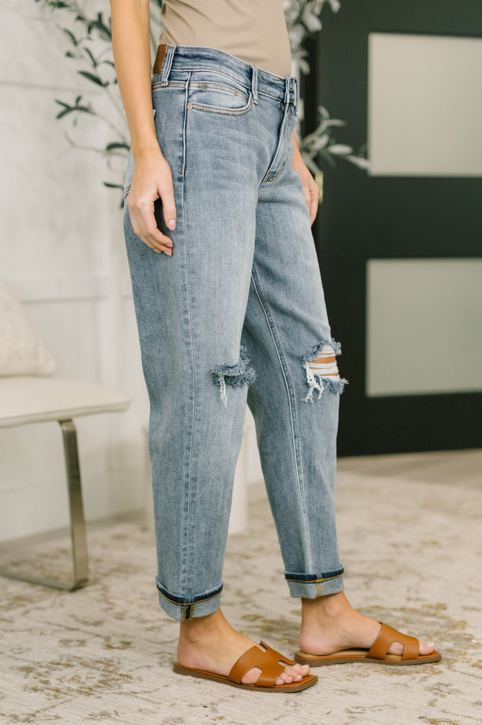 Elaine Mid Rise Boyfriend with Distress & Cuff Jeans Ave Shops- Tilden Co.