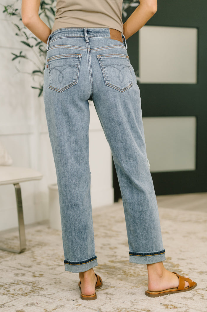 Elaine Mid Rise Boyfriend with Distress & Cuff Jeans Ave Shops- Tilden Co.