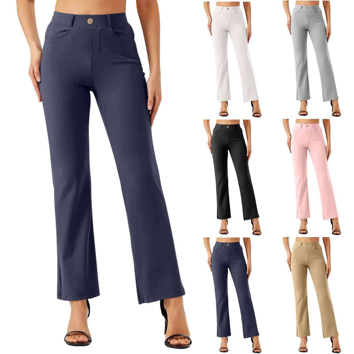 Elastic Waist Work Office Straight-leg Trousers polyester fiber fabric