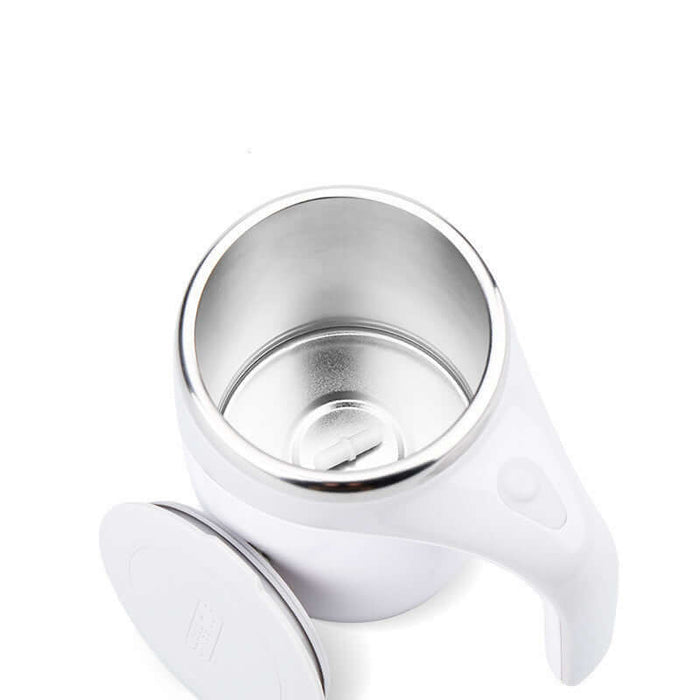 alt="electric self-stirring coffee mug rechargeable magnetic cup with lid closed"