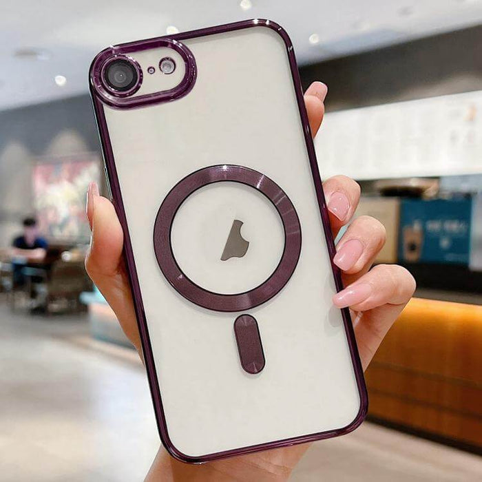 Electroplating MagSafe Phone Case for iPhone side view angle showcasing highly accessible button port cutouts