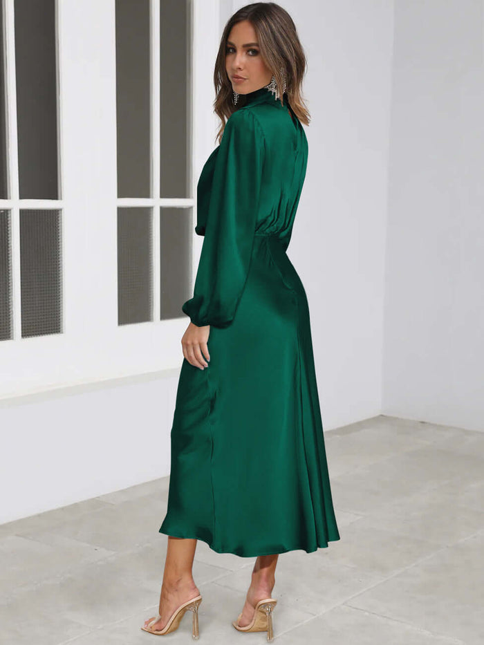 Elegant Satin Long-sleeved Halterneck Formal Evening Dress size S length 123cm.