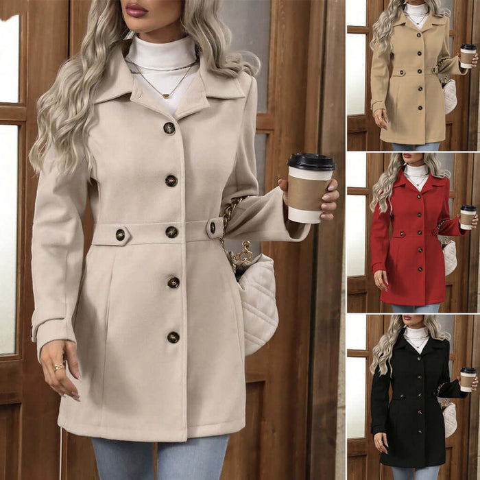 Elegant Single Breasted Woolen Coat black mid length jacket.