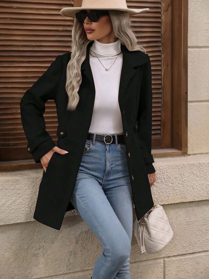 Elegant Single Breasted Woolen Coat women winter clothing.