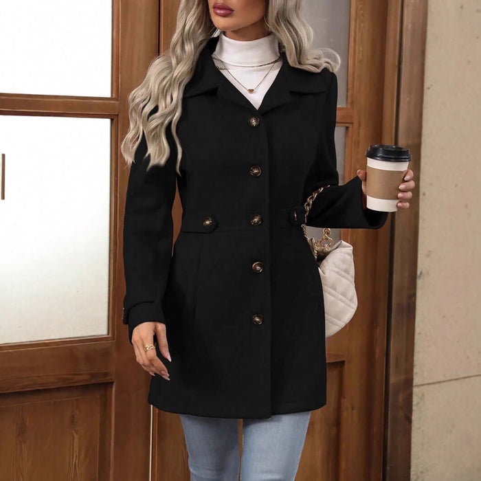 Elegant Single Breasted Woolen Coat comfortable regular fit.