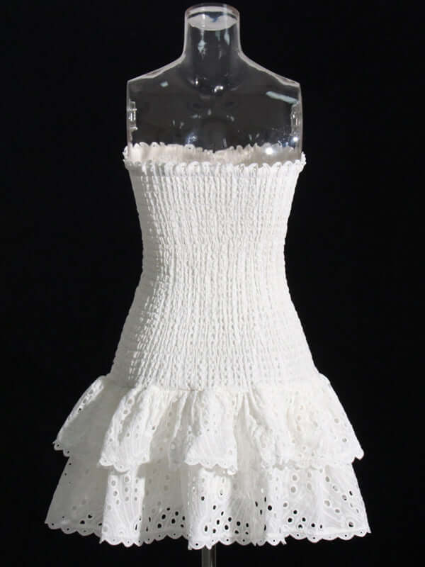Elegant Strapless Embroidered Ruffle Hem Short Dress for Women ruffle hem
