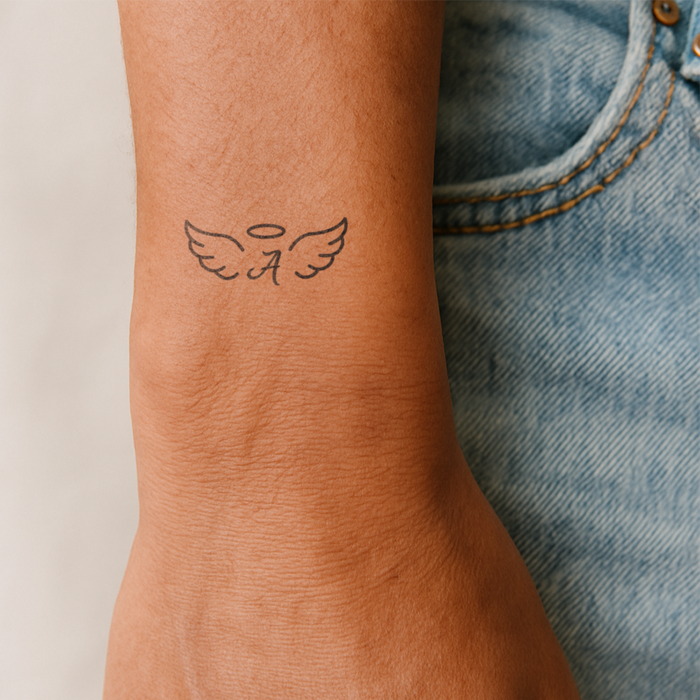 Engelsflügel mit Initialen Tattoo (A-Z)