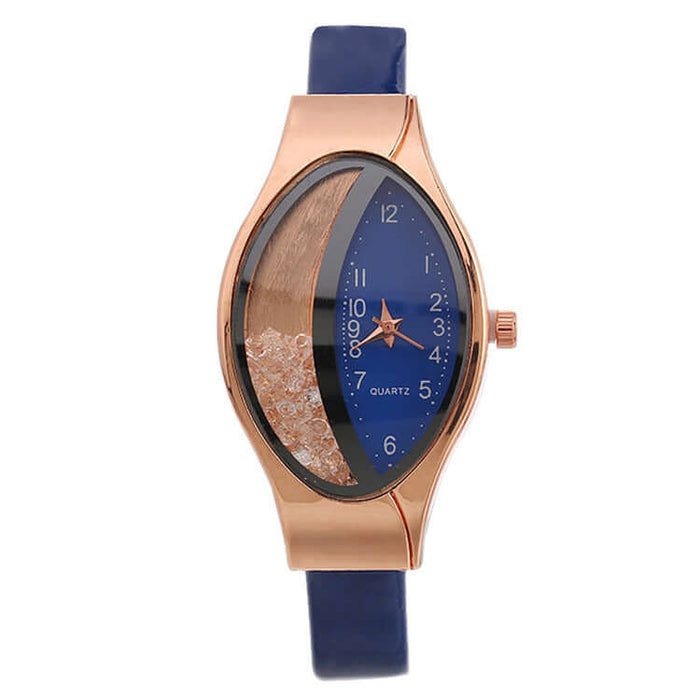 Eye Quicksand Oval Watch for Women floating beads close up