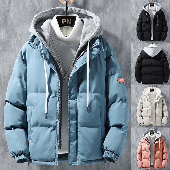 Fashion Hooded Jacket Men Winter Coat Thickened Sport black color front view