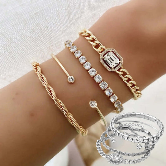 Fashion Jewelry 4 Pcs Crystal Bracelet Set Women crystal studded chain 20.5cm.