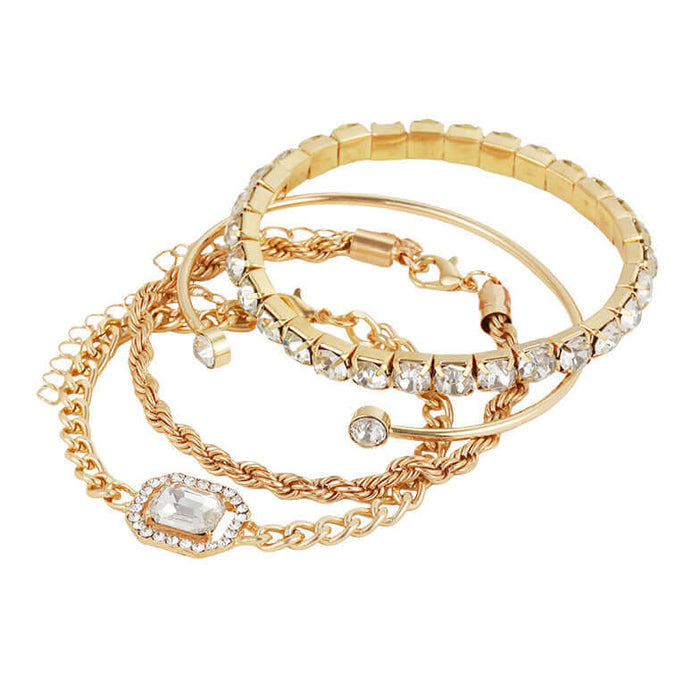 Fashion Jewelry 4 Pcs Crystal Bracelet Set Women twisted rope chain adjustable.
