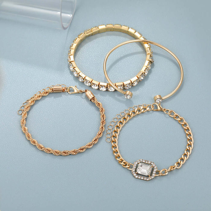 Fashion Jewelry 4 Pcs Crystal Bracelet Set Women square crystal link 18cm girth.