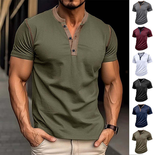 Fashion Short-sleeved Polo Shirt Summer Button V-neck Top unique design stylish beauty