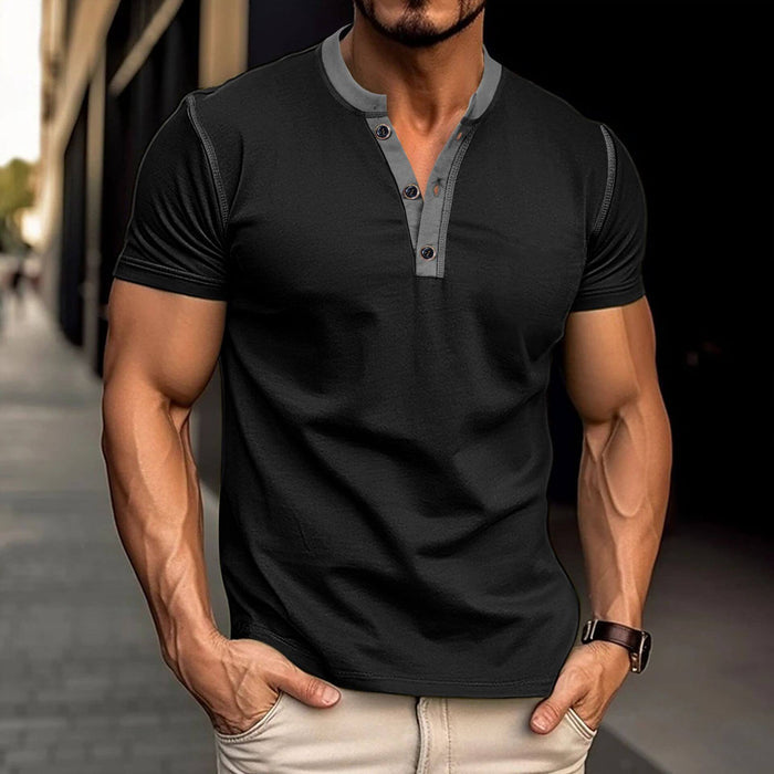 Fashion Short-sleeved Polo Shirt Summer Button V-neck Top short sleeve button vneck
