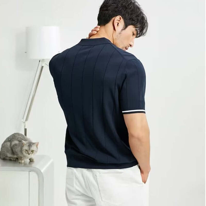 Fashion Short-sleeved Polo Shirt Summer Lapel Zipper Top loose version fit