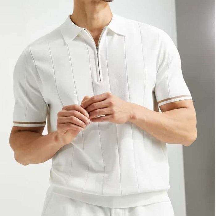 Fashion Short-sleeved Polo Shirt Summer Lapel Zipper Top casual zip lapel shirt