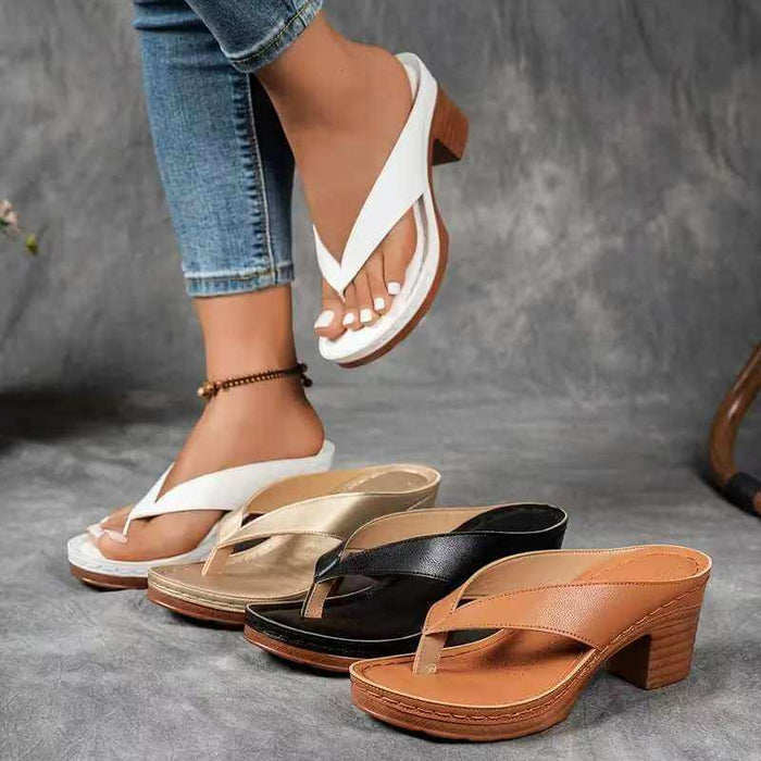 Fashion Summer Flip-Flops Square-Heeled Sandals Brown casual slides