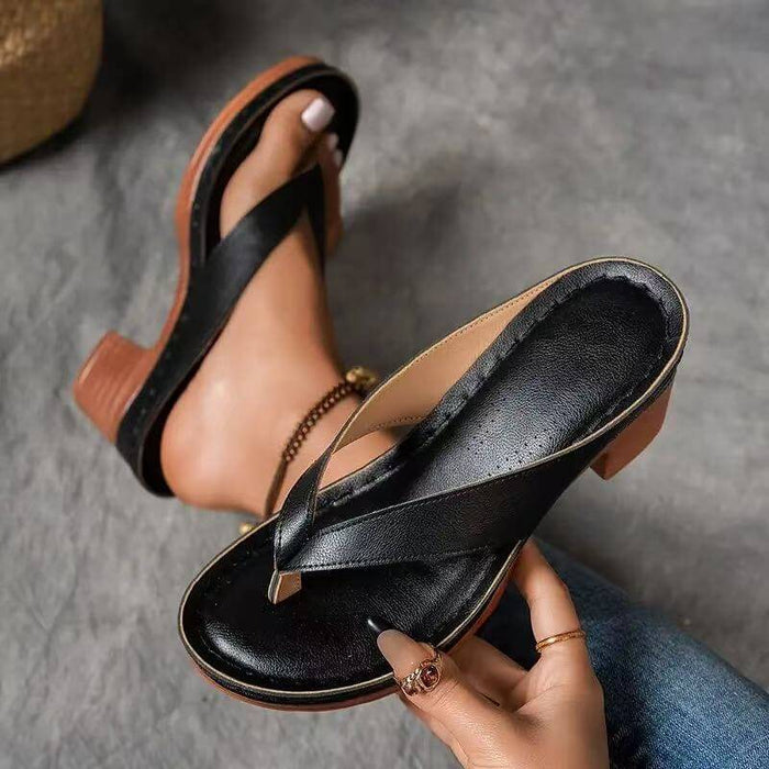 Fashion Summer Flip-Flops Square-Heeled Sandals Black classic summer wear