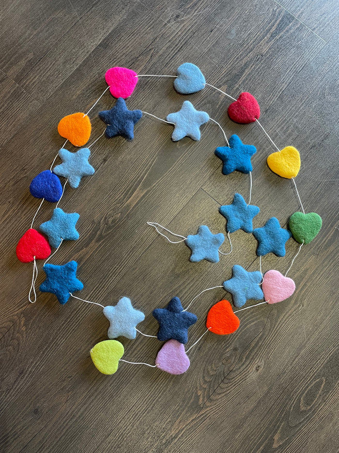 Felted Rainbow Heart Garland