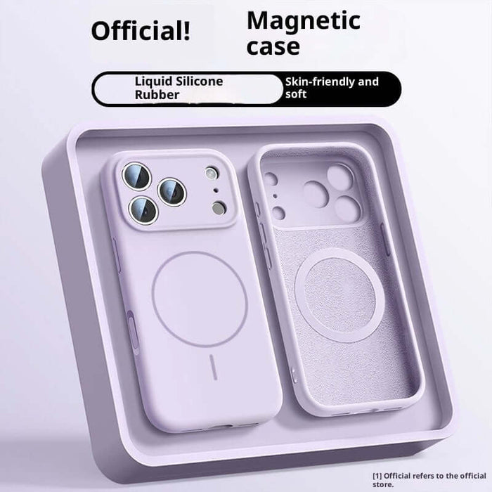 Fine Circle Magnetic Liquid Silicone Phone Case displayed in packaging, featuring skin-friendly and soft liquid silicone rubber design.