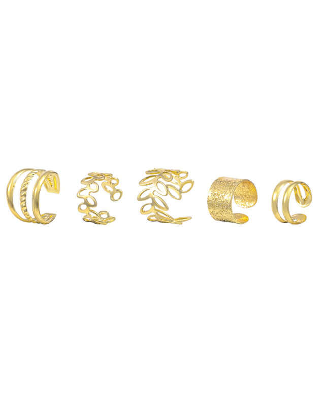 Five-Piece Ear Bone Clips Set close up of the hollow metal pattern