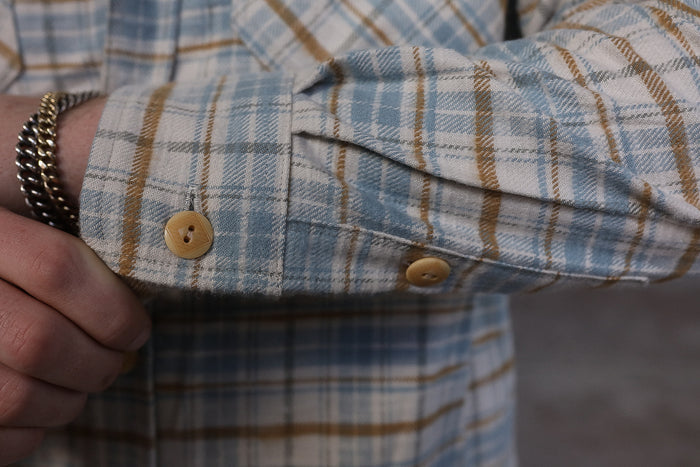 Flannel Work Shirt- Blue and Cream Slub