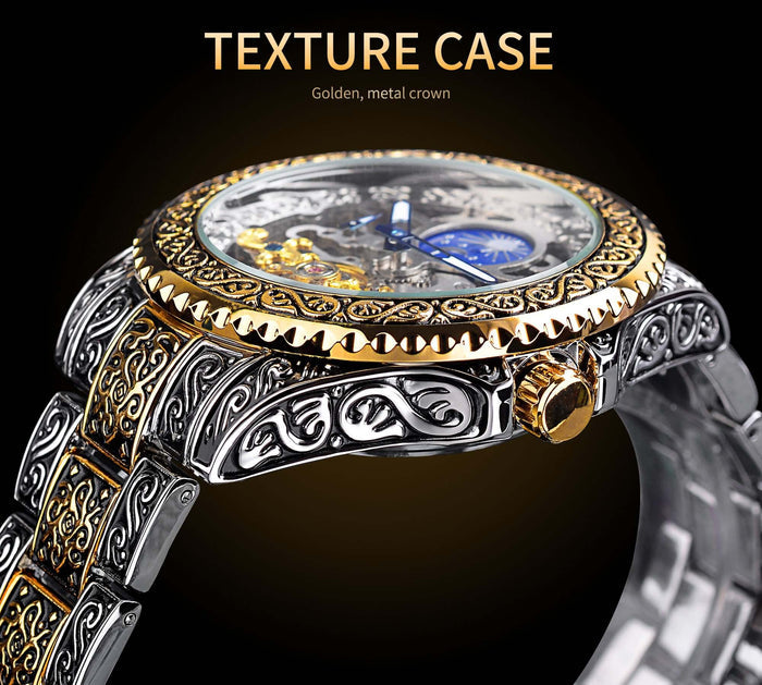Forsining Skeleton Carved Tourbillon Mens Watch 44mm case diameter.