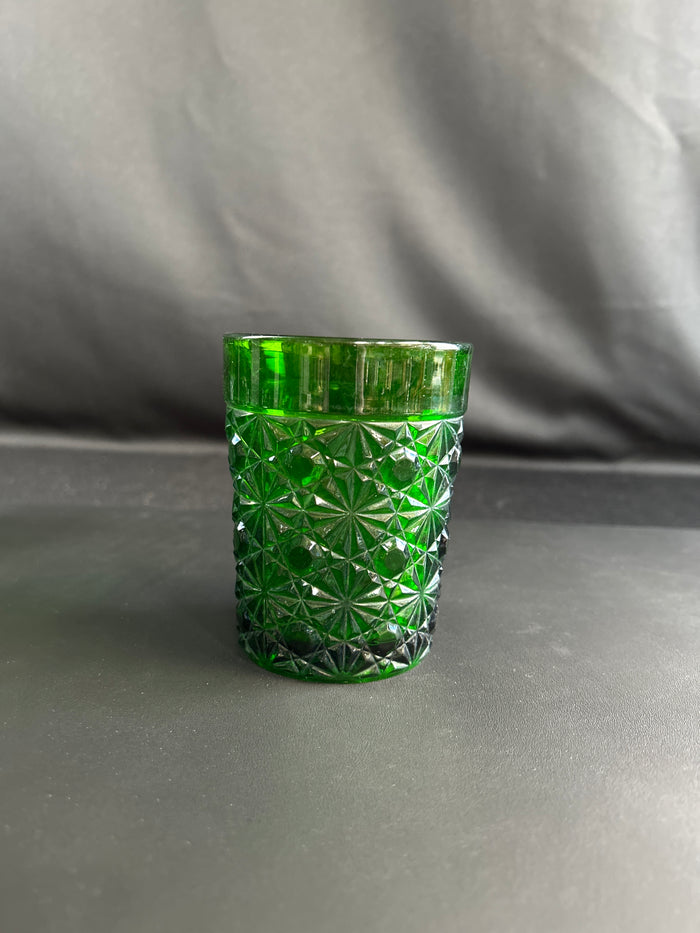 Four VTG Daisy & Button Emerald Green Tumbler Glass