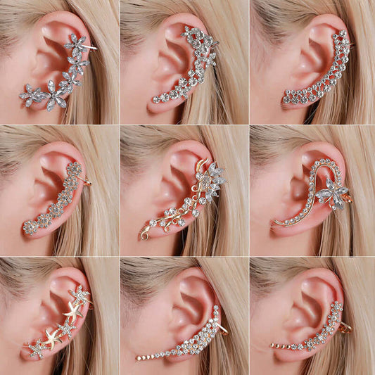 Full Crystal Butterfly Flower Single Ear Clip Cuff radiant silver alloy structural base showcasing intricate mosaic gems