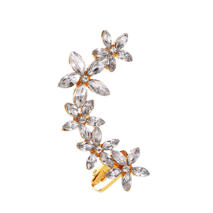 Full Crystal Butterfly Flower Single Ear Clip Cuff elegant Fashion OL style corporate executive ear decoration piece