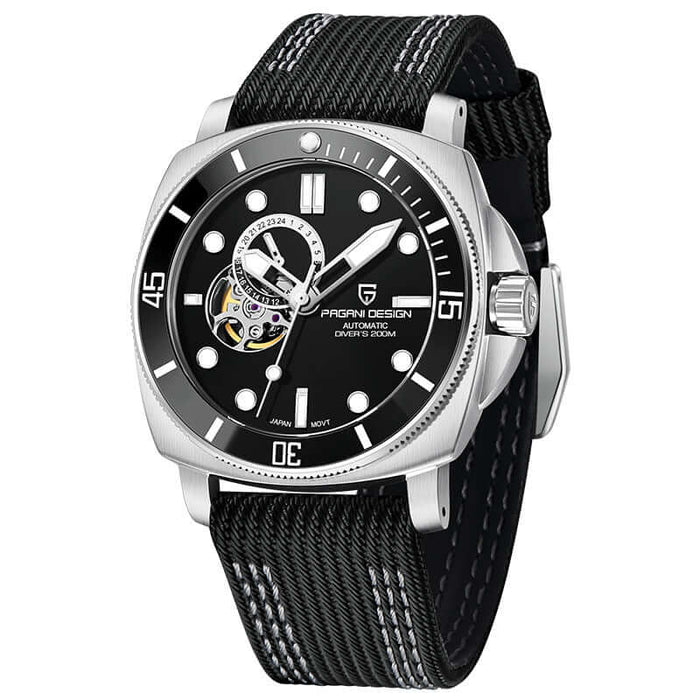 Fully Automatic Mechanical Watch With Luminous Display For Men on a black strap.
