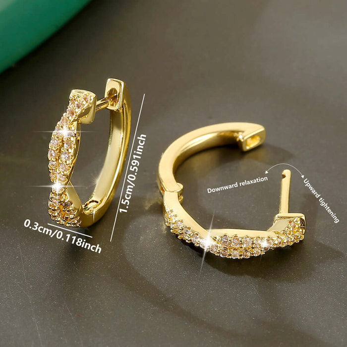 Geometric Braided Copper Hoops Luxury Gold Silver Earrings with sparkling crystals for added elegance.