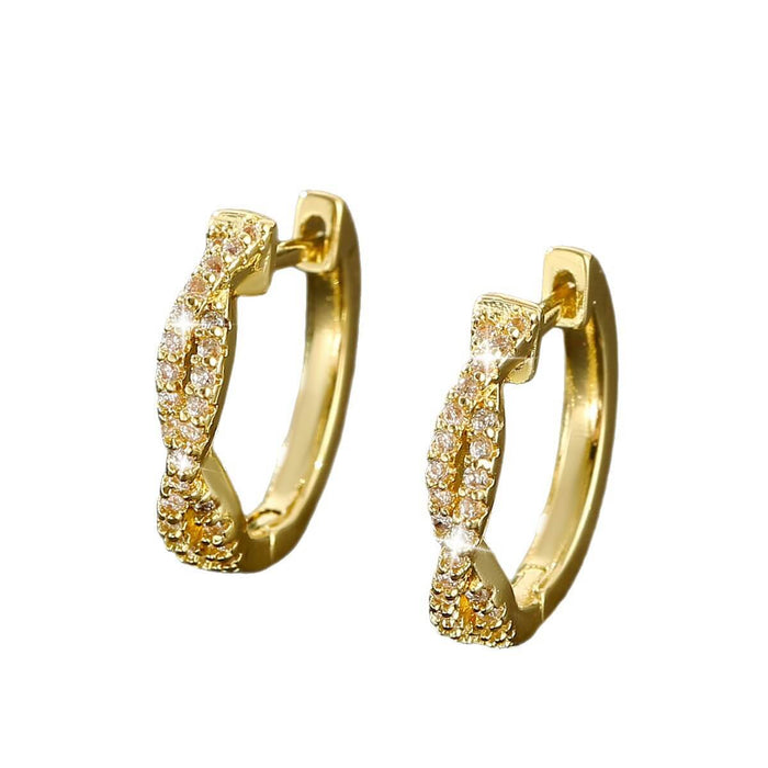 Geometric Braided Copper Hoops Luxury Gold Silver Earrings featuring intricate designs and sparkling embellishments.