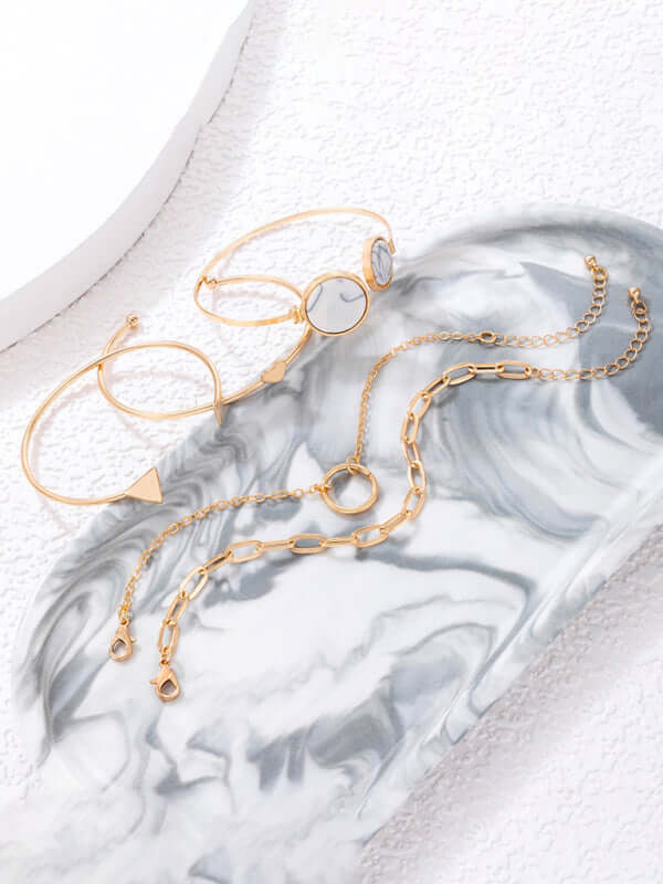 Geometric Love Triangle Five Piece Open Bracelet Set Women triangle detail