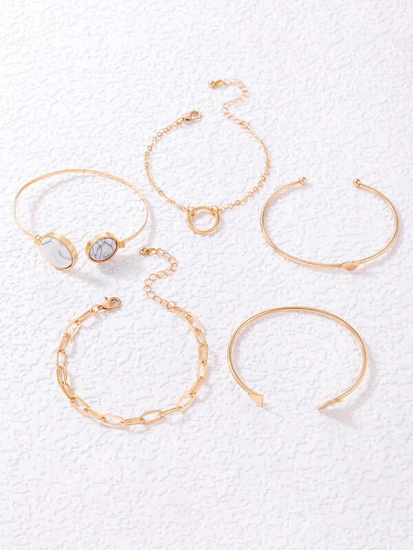 Geometric Love Triangle Five Piece Open Bracelet Set Women geometric rings