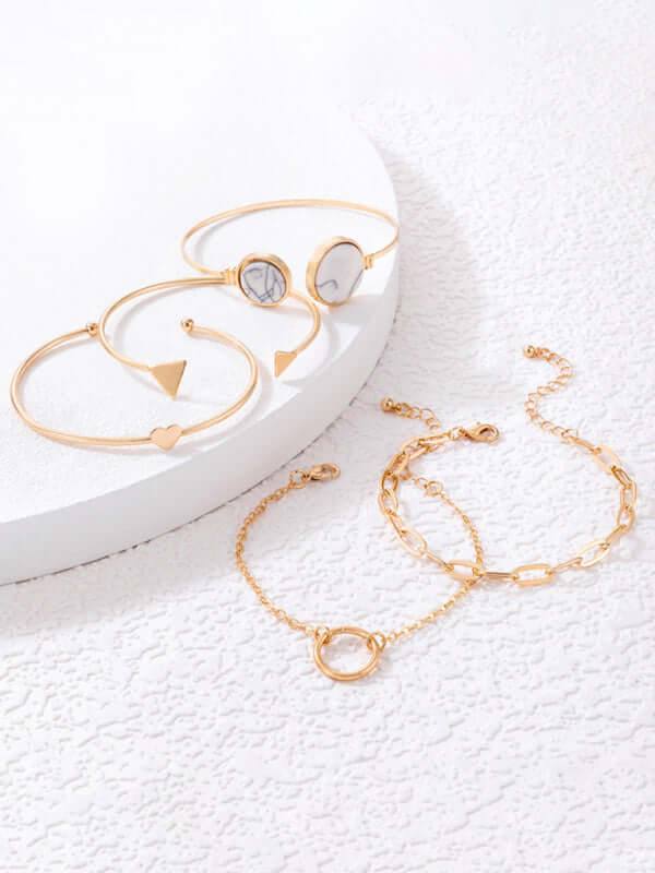 Geometric Love Triangle Five Piece Open Bracelet Set Women gold finish