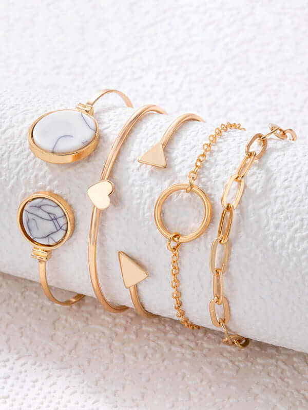 Geometric Love Triangle Five Piece Open Bracelet Set Women stacked style