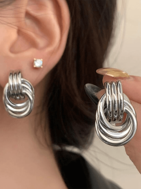Geometric Multi Layer Hoop Earrings Stylish Women Fashion side view