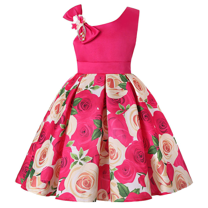 Girls Digital Print Princess Summer Blended Dress vibrant sunshine yellow colorful graphic pattern princess A-line skirt
