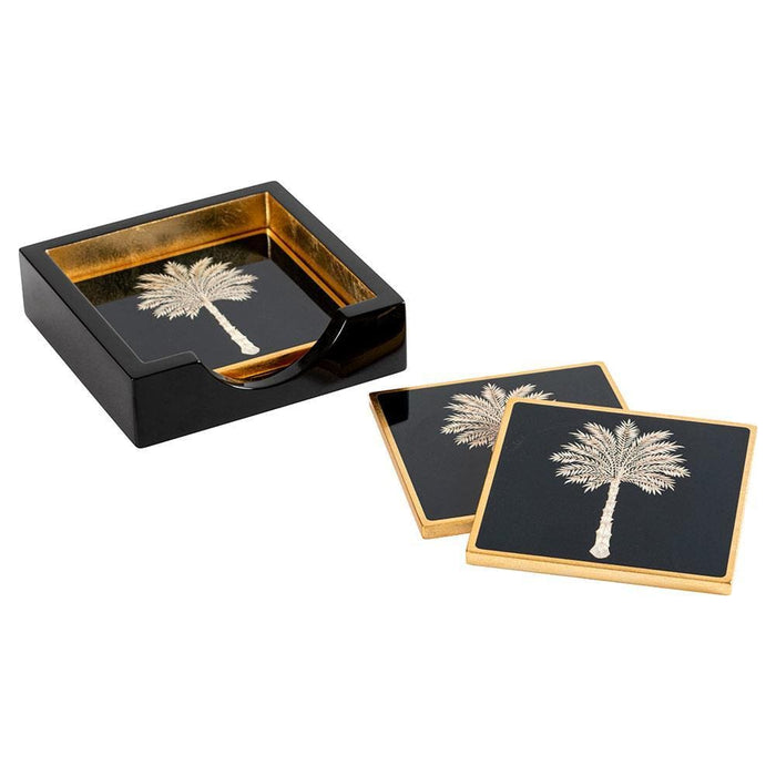 Grand Palms Square Lacquer Coaster in Holder - Set of 4
