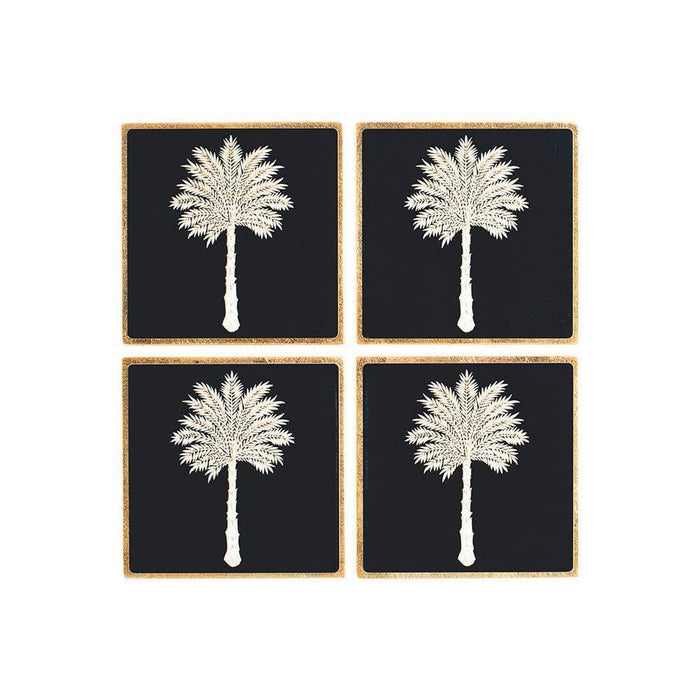 Grand Palms Square Lacquer Coaster in Holder - Set of 4