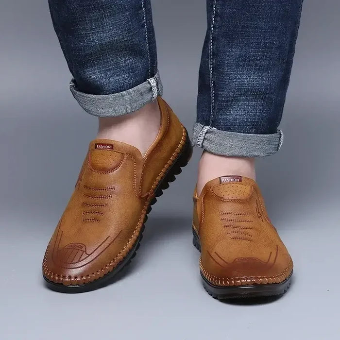 Handmade Leather Soft Sole Mens Business Moccasins top view